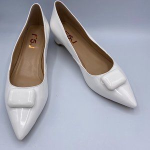 FSJ White Pointy Toe Flats Low Heel Slip On Casual